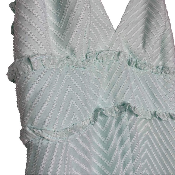 ASOS Jarlo Mint Green Deep V-Neck Textured Chevron Ruffle Maxi Dress size 12 - Picture 8 of 8